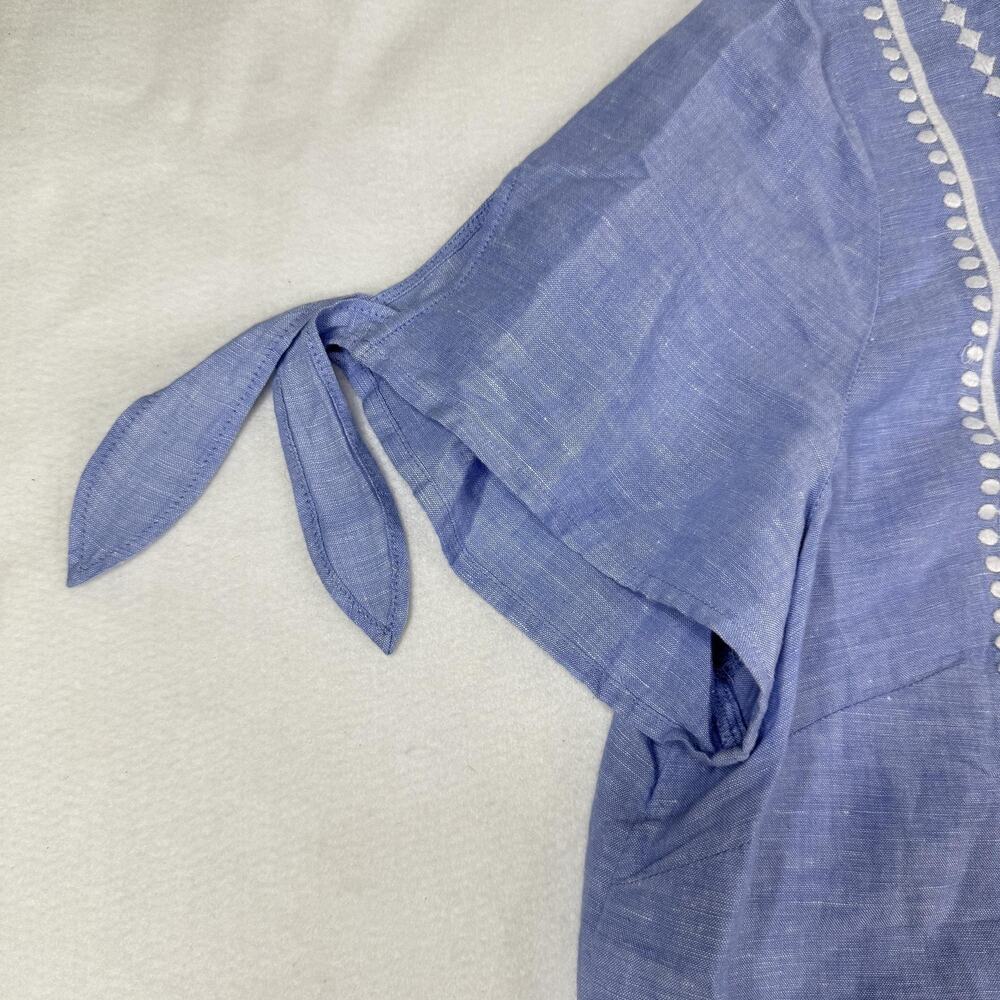 Talbots Top Womens 2X Plus Blue Linen Embroidered Square Neck Tunic Blouse - Picture 5 of 6